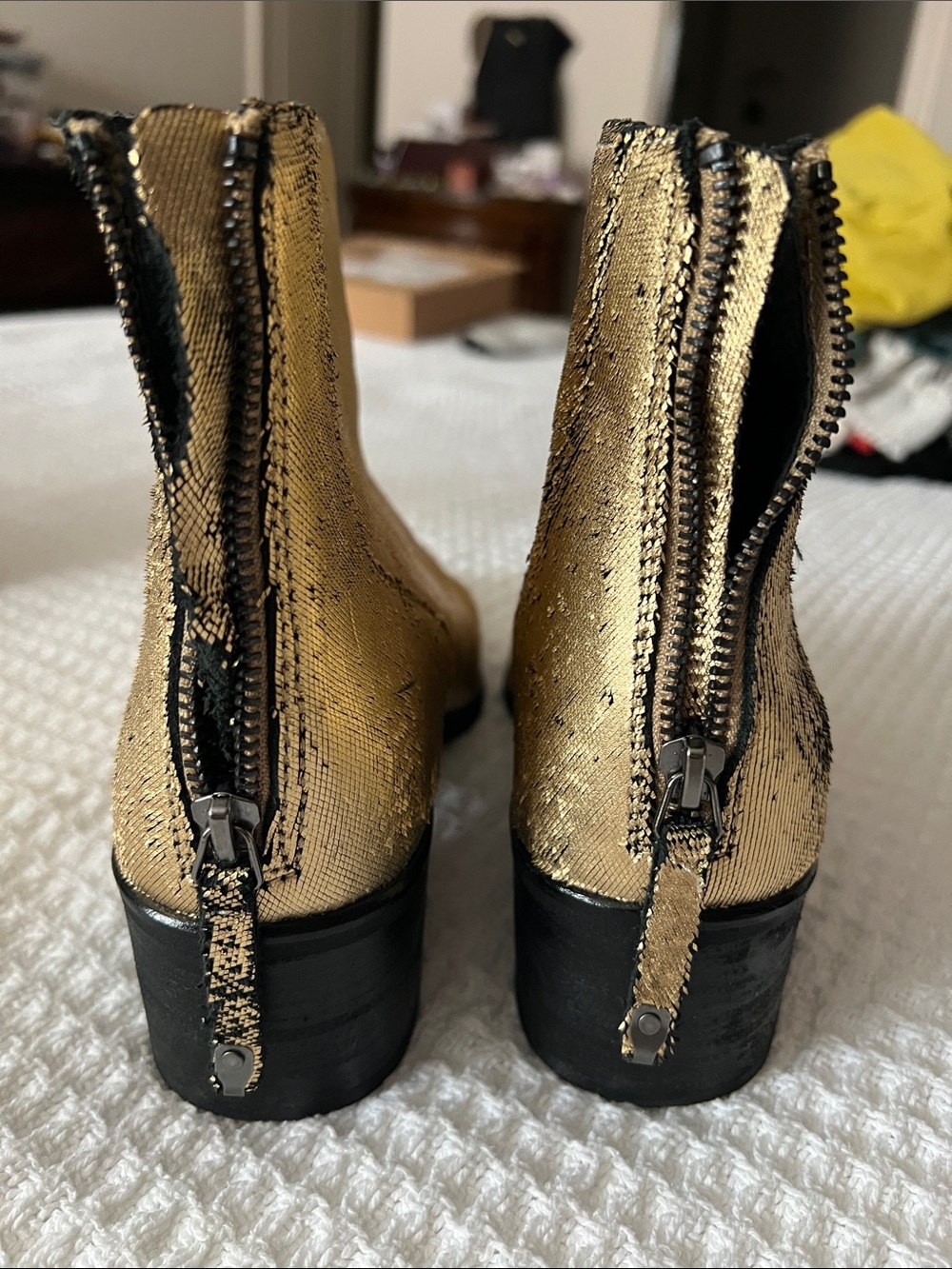 Dolce Vita Metallic Gold Pointed Ankle Boots - Picture 3 of 5